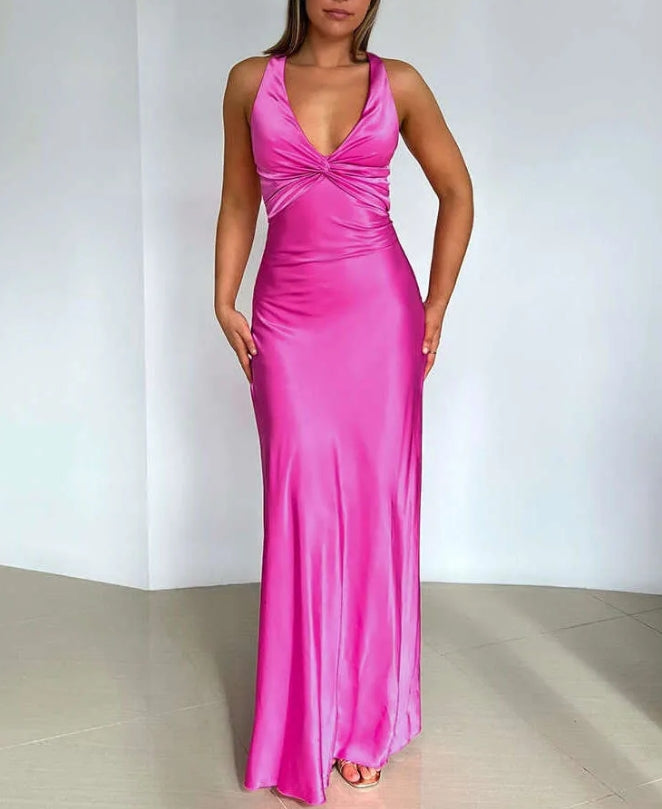 Luolandi Yellow V Neck Backless Elegant Party Dress Wedding Guest Dress Sexy Evening Dress