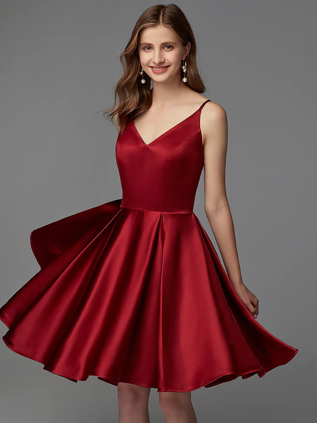 Luolandi A-Line Hot Homecoming Cocktail Party Valentine's Day Dress V Neck Sleeveless Short Mini Satin