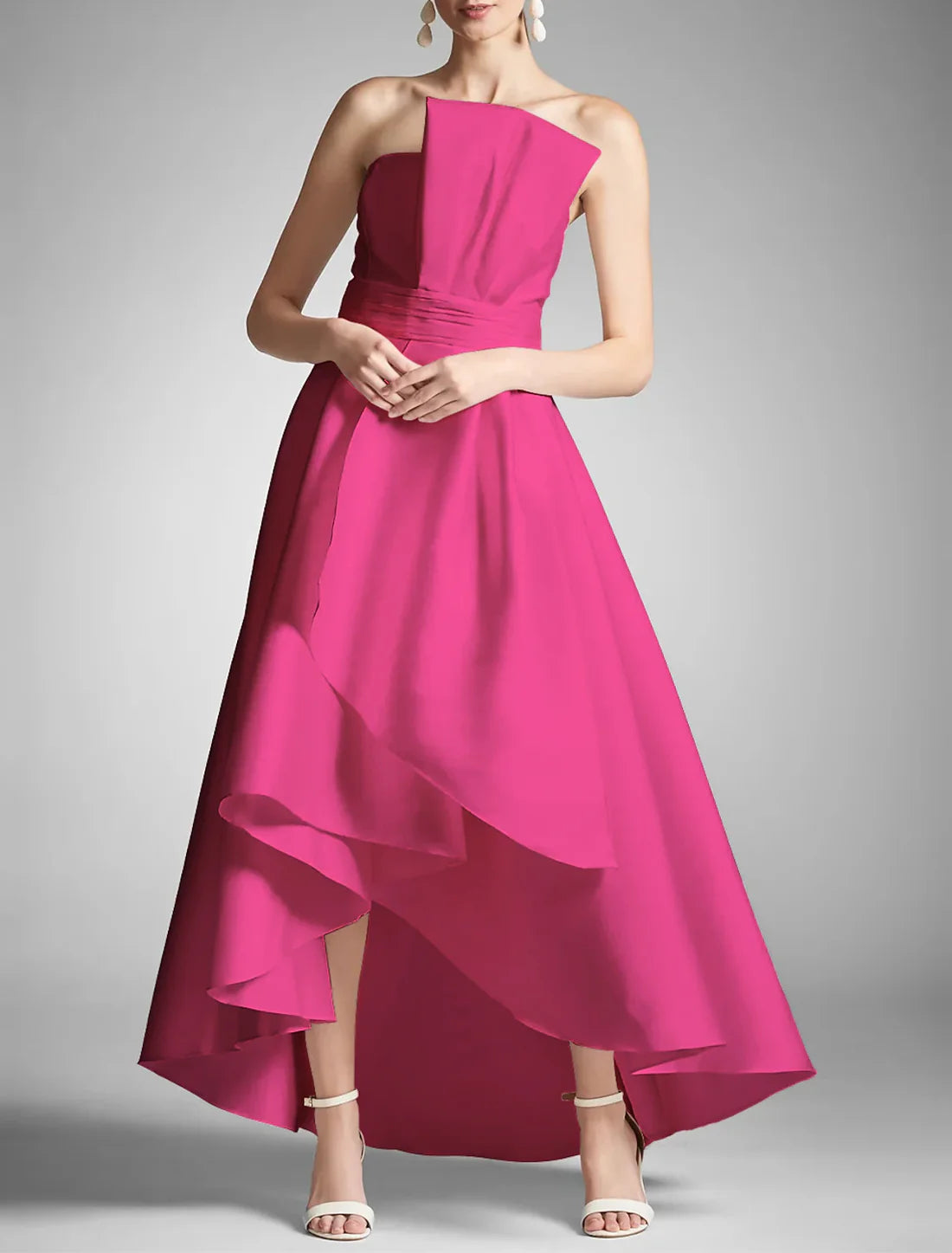 Luolandi A-Line Prom Dresses Elegant Dress Formal Prom Asymmetrical Sleeveless Strapless Taffeta with Ruched Evening Dress
