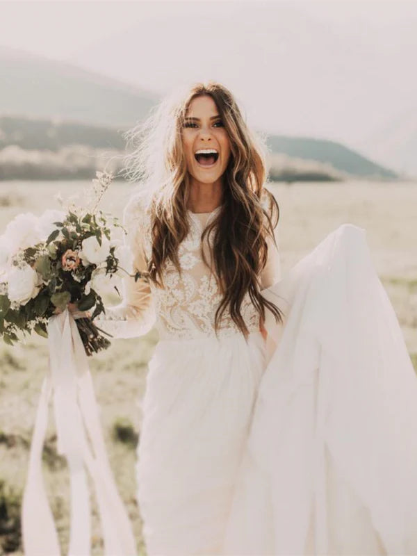 Luolandi Romantic Tulle Wedding Dresses A-line Long Sleeves Bridal Gowns Elegant