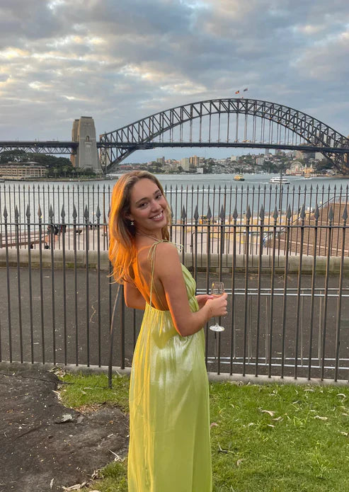 Luolandi Chic Green V Neck Backless A-Line Elegant Party dress Formal Dress Evening Dress