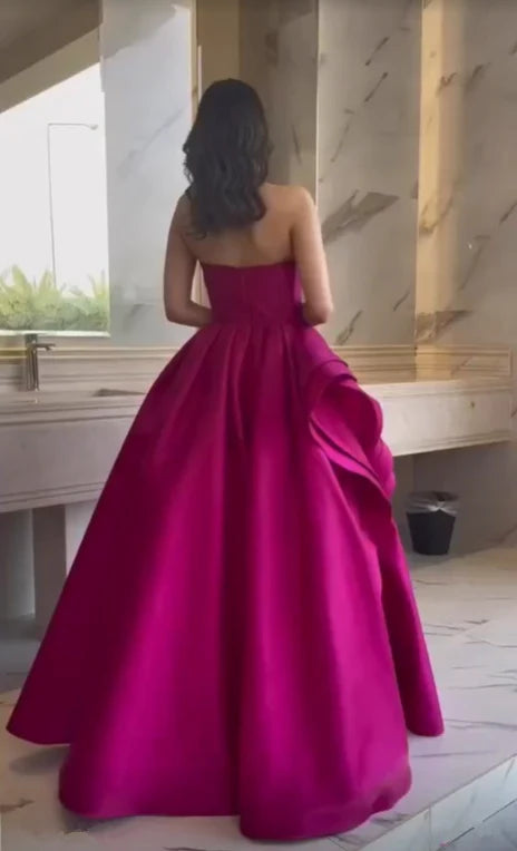Luolandi Fuchsia A-Line Strapless Long Prom Dress Evening Party Dress Off Shoulder Elegant