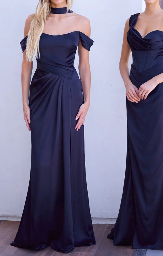 Luolandi Dress Off-Shoulder Satin Fitted Bridesmaid Dress With Side Slit Elegant Evening Party Dress