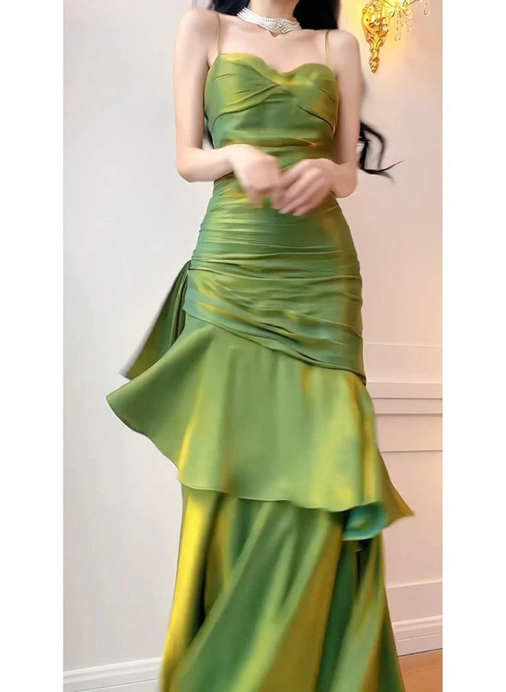 Luolandi Green Sweetheart Spaghetti Straps Long Prom Dress Evening Dress Party Dress Beautiful