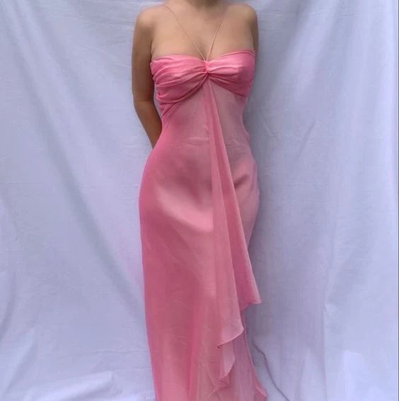 Luolandi Pink Long Prom Dresses Sweet Formal Dress Charming Evening Party Dress
