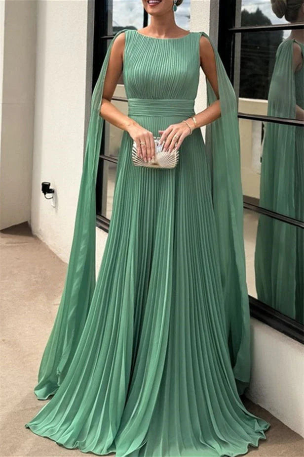 Luolandi Chiffon A Line Evening Dress Bateau Neck Mother Of The Bride Dress With Watteau Train Elegant