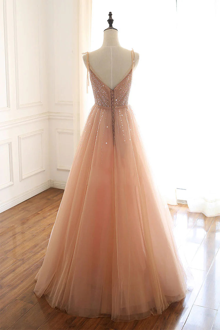 Luolandi Charming Tulle Beads Long Prom Dress Evening Dress Formal Dress December Wedding Guest Dress