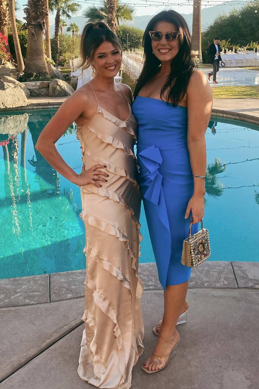 Luolandi Straps Sheath Champagne Ruffle Maxi Bridesmaid Dress Charming Evening Party Dress