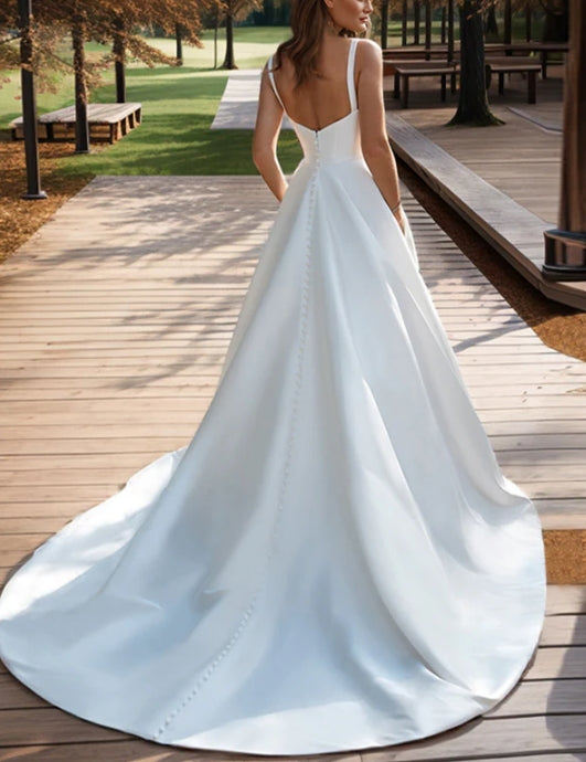 Luolandi Satin Wedding Dress With Ball-Gown/Princess Sweetheart Neckline And Sweep Train Simple