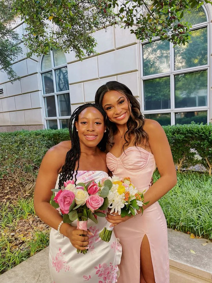 Luolandi Pink Sweetheart Sheath Long Pary Dress Wedding Guest Dress with Slit Sexy Formal Dress