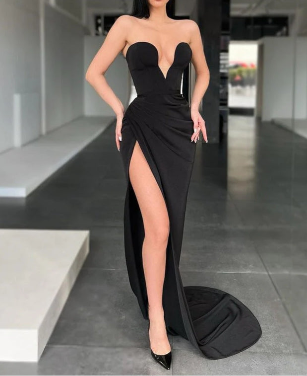 Luolandi Sleeveless Sweetheart Front-Split Sexy Sweep-Train Prom Dress Charming Evening Party Dress