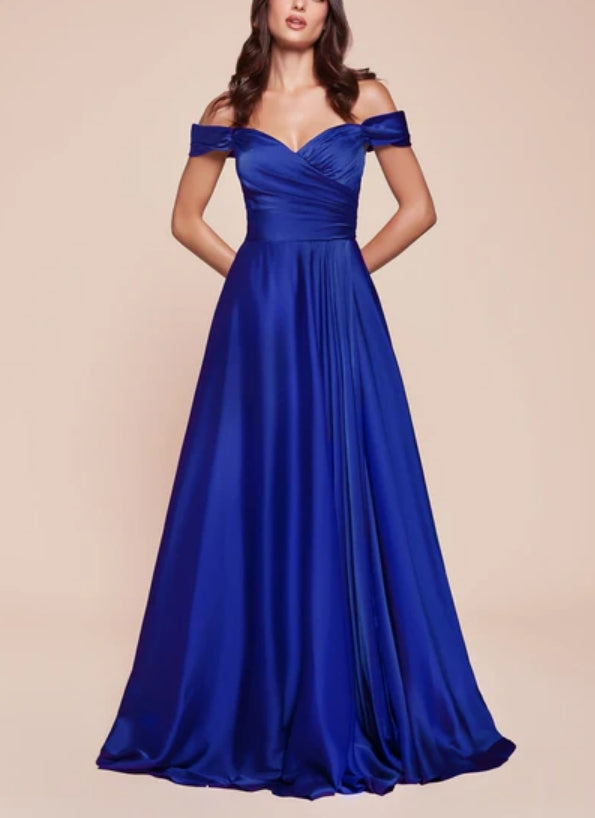 Luolandi Off-Shoulder Satin A-Line Bridesmaid Dress With Side Slit Elegant Evening Party Dress