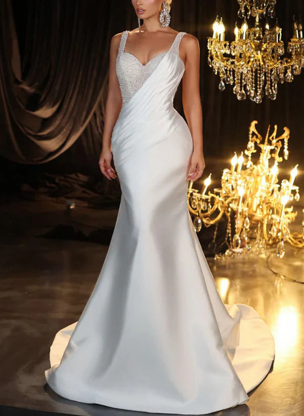 Luolandi Sleeveless Sweetheart Satin/Sequined Trumpet/Mermaid Wedding Dresses Elegant
