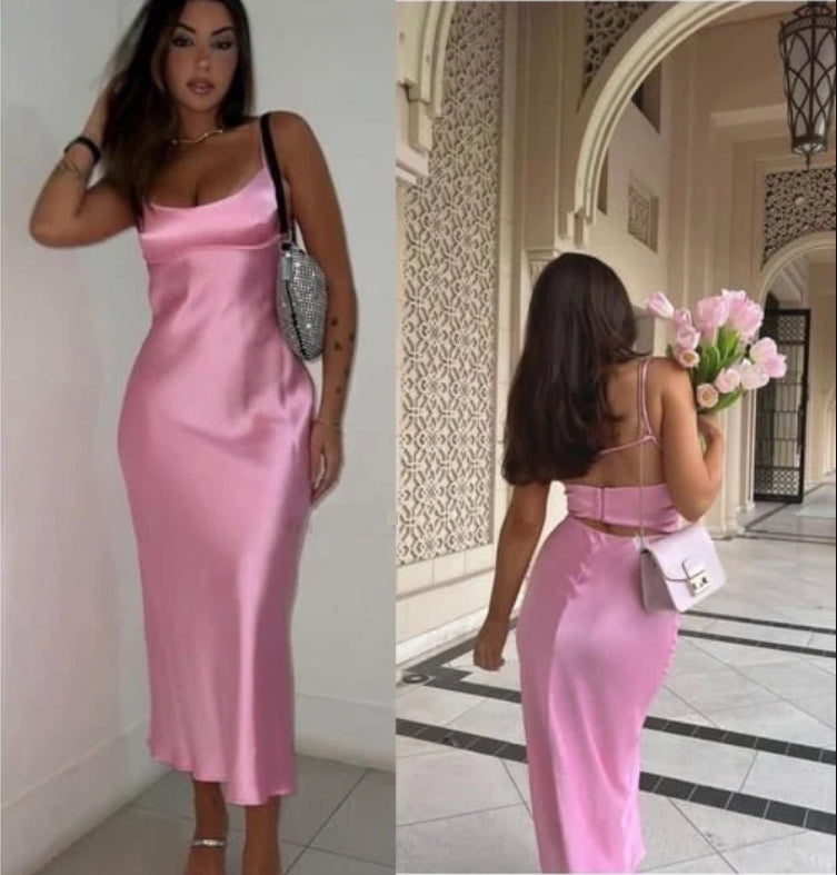 Luolandi Dress Simple A Line Straps Sleeveless Party Dress Silk Satin Pink Charming Prom Dress Formal Dress