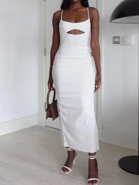 Luolandi Spaghetti Straps Cut Out Prom Dress Party Dress Formal Dress Solid Color