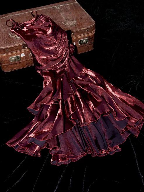 Luolandi Green Spaghetti Straps Ruffle Vintage Long Prom Dress Maxi Dress Charming Evening Party Dress