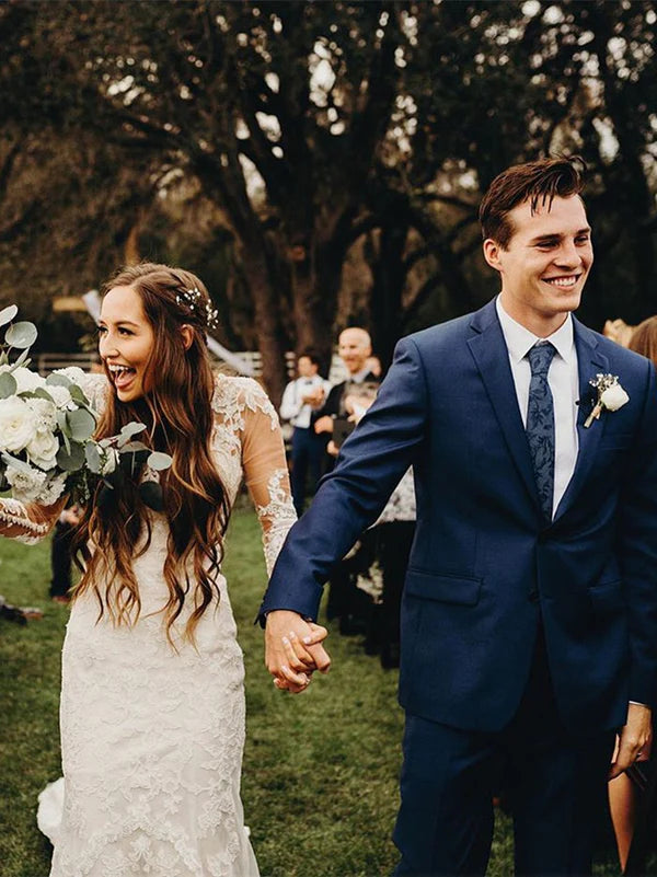 Luolandi Elegant Mermaid Wedding Dresses Long Sleeves Lace Bridal Gowns Open Back Beautiful