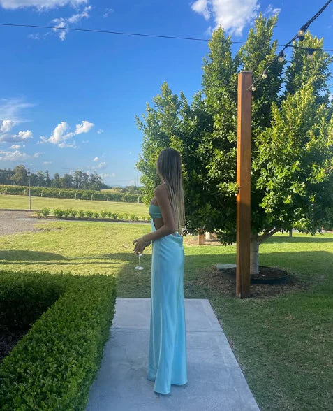 Luolandi Light Blue Prom Dress Long Evening Dress Simple Elegant Formal Party Dress