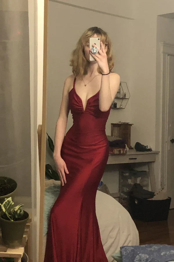 Luolandi Burgundy Mermaid Long Prom Dress Charming Evening Party Dress Sexy Formal Dress