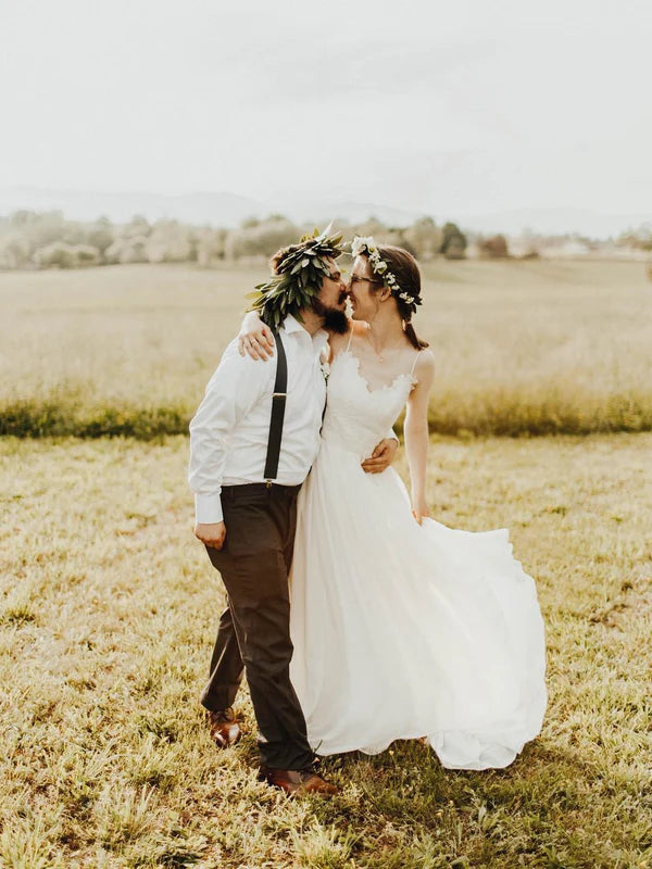 Luolandi Simple Spaghetti Straps Backless A-line Wedding Dresses Charming Bridal Gown