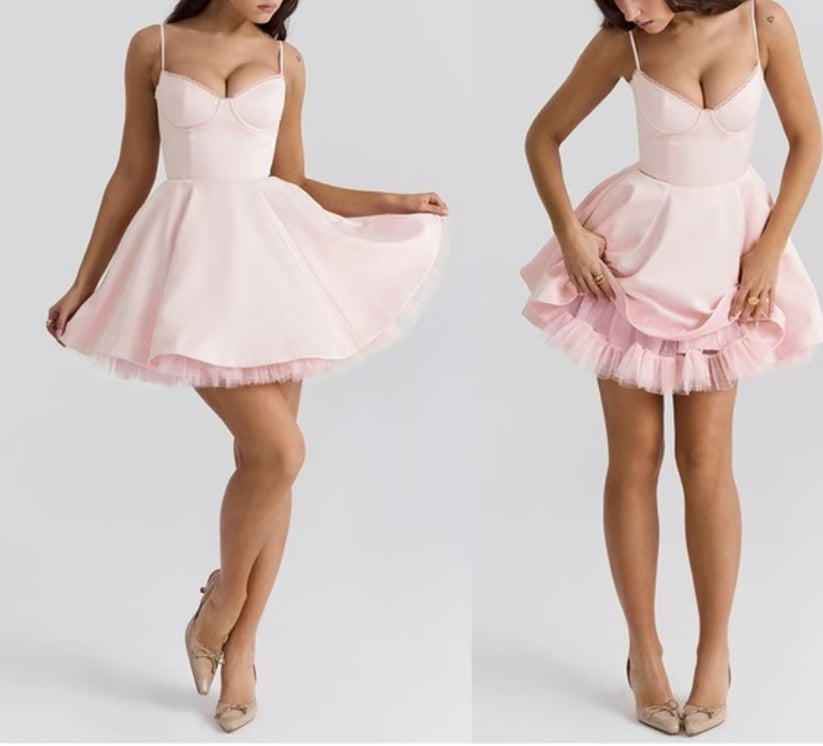 Luolandi Dress A-Line Strapless Straps Sleeveless Satin Short Homecoming Dress Cute Party Dress