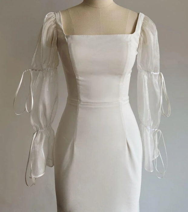 Luolandi Square Neck Long Sleeves Mermaid Long Prom Dress Light Wedding Dress Elegant