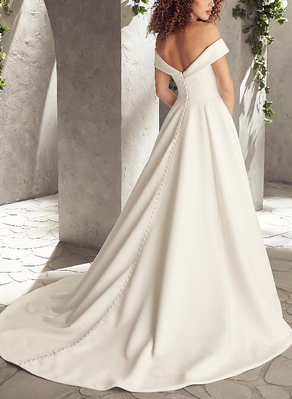 Luolandi Off-Shoulder Ball-Gown Wedding Dresses Satin Floor Length Simple Elegant