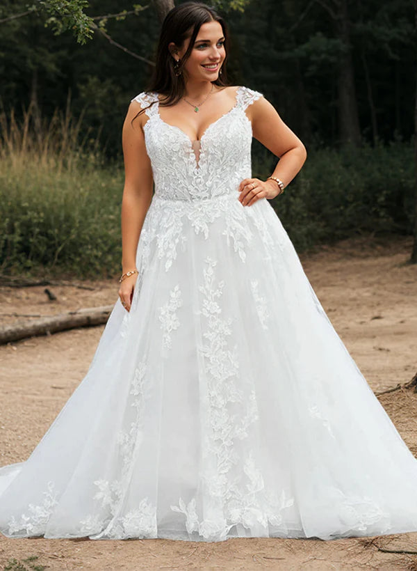 Luolandi Bohemian V-Neck Bridal Gown Featuring Illusion Back A Line Floor Length Elegant