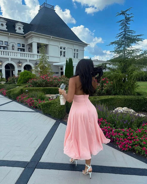 Luolandi Dress A Line Pink V Neck Evening Dress Sexy Formal Party Dress Prom Gown