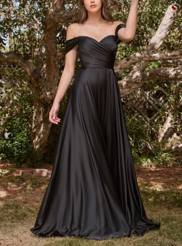 Luolandi Off-Shoulder Satin A-Line Bridesmaid Dress With Side Slit Elegant Evening Party Dress