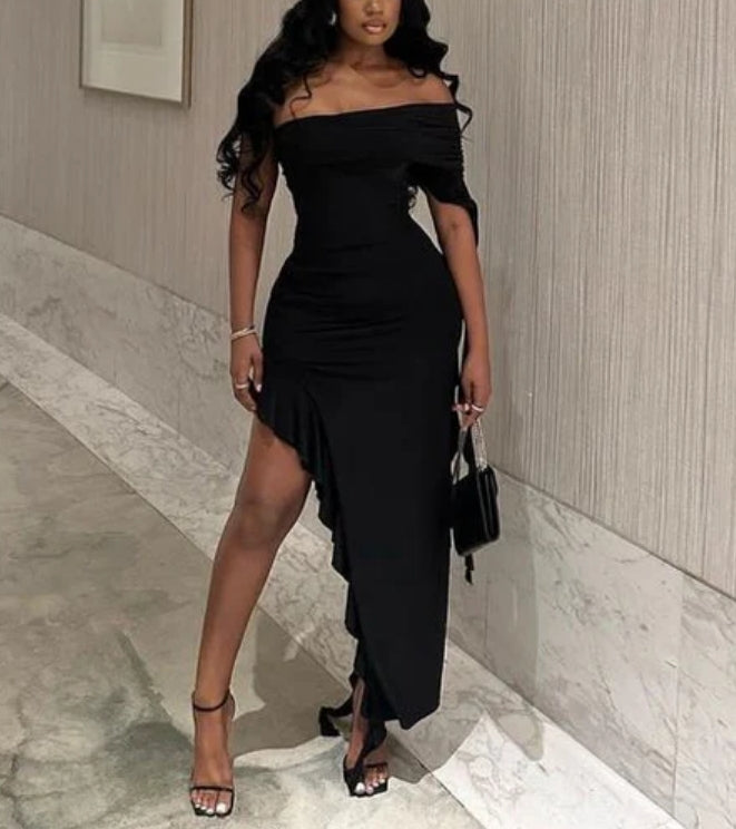 Luolandi One Shoulder Asymmetrical Prom Dress Black Girl Party Dress Charming Evening Dress