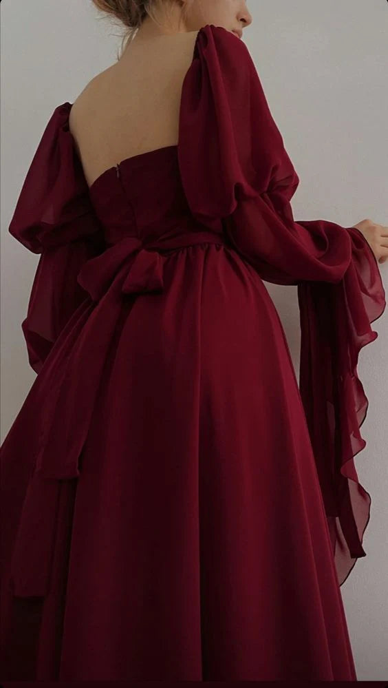 Luolandi Beautiful Vintage Romantic A-line Burgundy Prom Dress Elegant Evening Party Dress