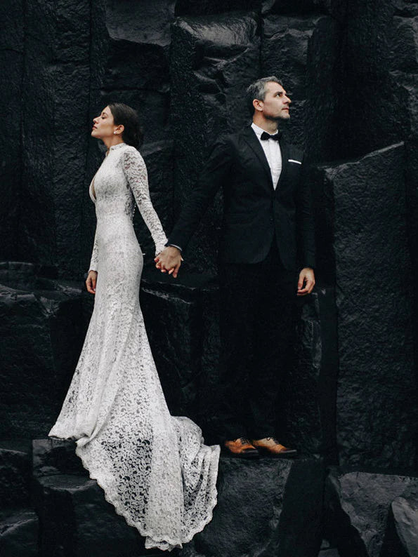 Luolandi Long Sleeves Mermaid Wedding Dresses Lace Bridal Gowns Floor Length Elegant