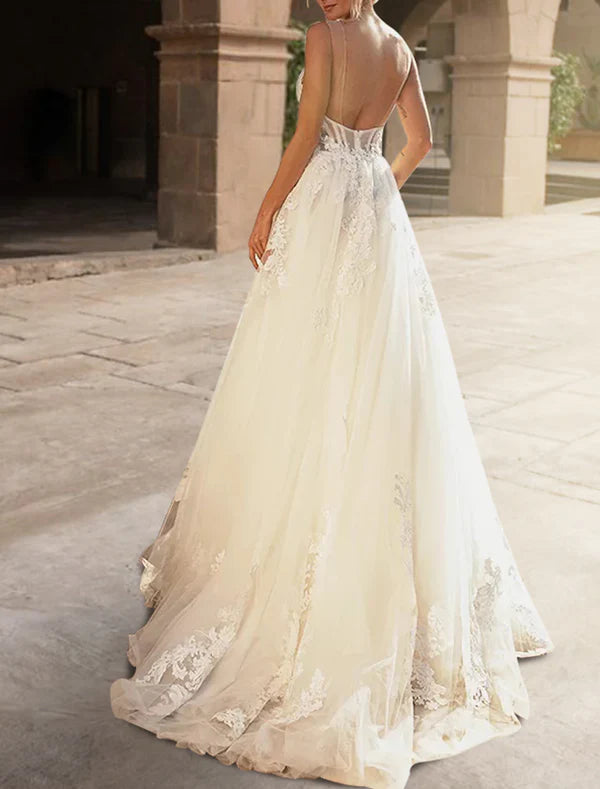 Luolandi Engagement Royal Style Formal Wedding Dresses A-Line Sweetheart Half Sleeve Court Train Satin Bridal Gowns With Ruffles Appliques Elegant