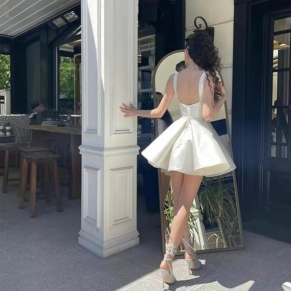 Luolandi Straps A-Line Satin Homecoming Dress Birthday Dress Party Dress Formal Dress