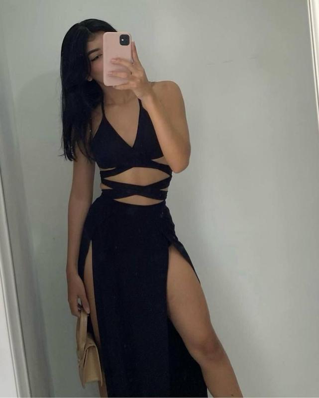 Luolandi Sexy V-neck Prom Dress Black Evening Party Dress Formal Dress With Slit