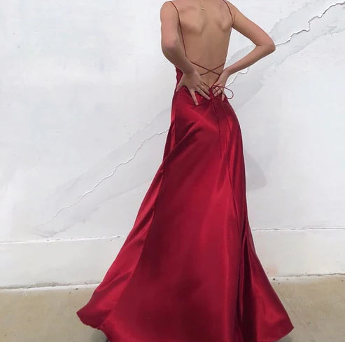Luolandi Charming Red Spaghetti Straps Backless Long Party Dress Sexy Evening Dress