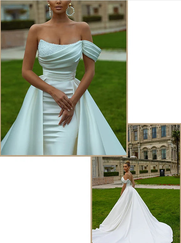 Luolandi Off-The-Shoulder Sleeveless Trumpet/Mermaid Satin/Sequined Wedding Dresses With Slit