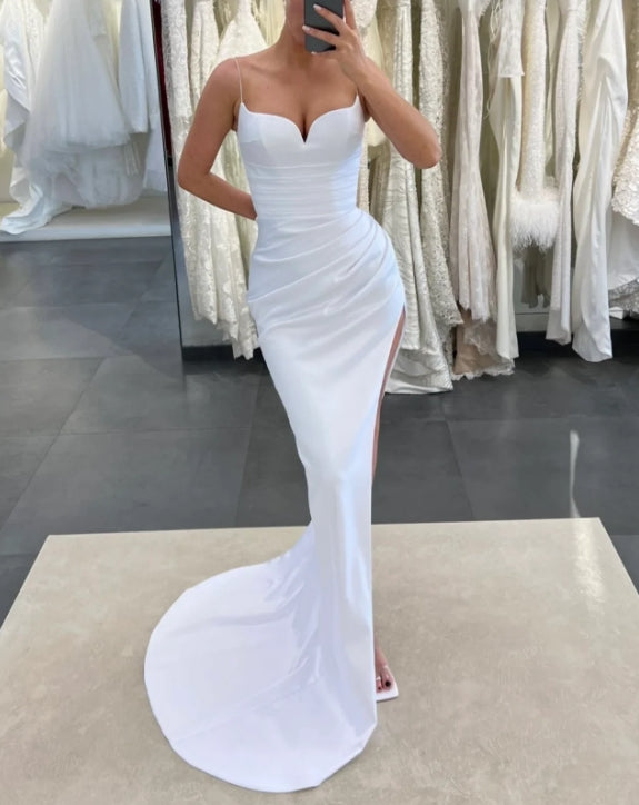 Luolandi Spaghrtti Straps Mermaid Long Prom Dress with Slit Sexy Party Dress