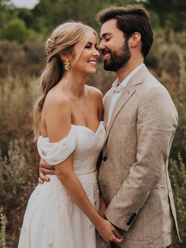 Luolandi Delicate Sweetheart Neckline A-line Wedding Dresses With Beaded Appliques Off Shoulder Elegant