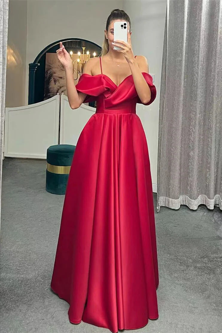 Luolandi Spaghetti Straps Off The Shoulder A Line Lace Up Back Long Evening Dress Sexy Elegant