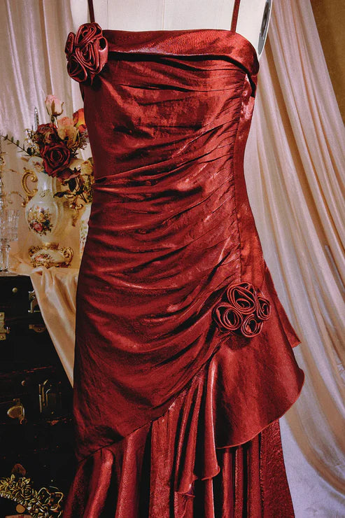 Luolandi Green Spaghetti Straps Ruffle Vintage Long Prom Dress Maxi Dress Charming Evening Party Dress