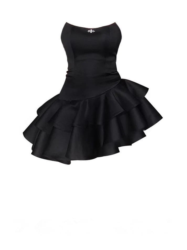 Luolandi Dress Strapless Black Satin Homecoming Dress 21st Birthday Outfit Simple Party Dress