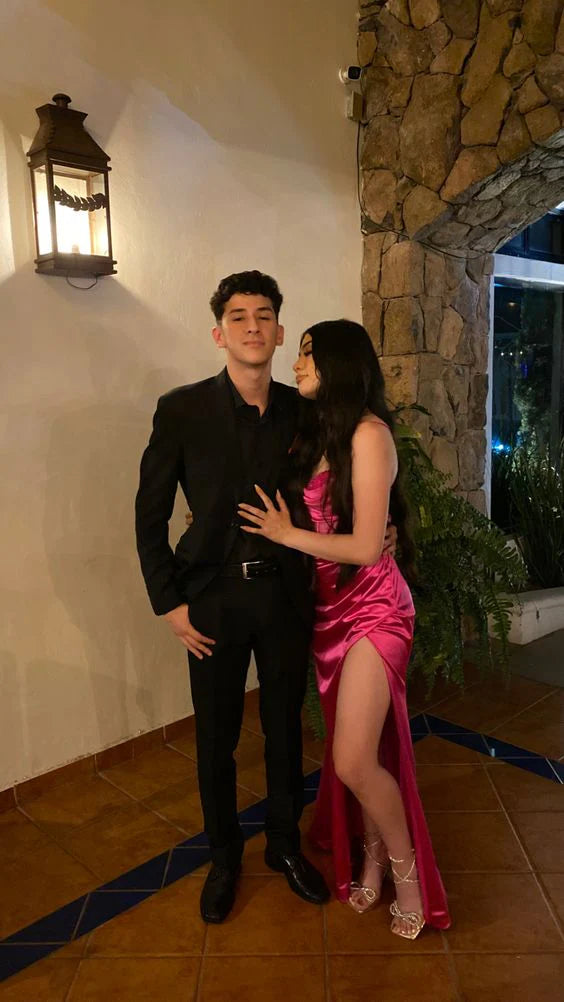 Luolandi Charming Satin Mermaid Long Party Dress Graduation Dress Evening Dress With Slit