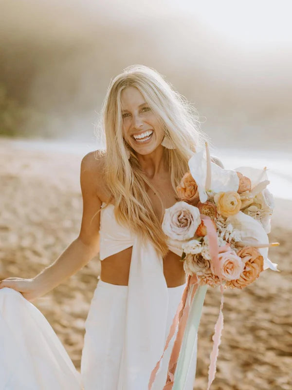 Luolandi Sexy Satin Two-pieces A-line Straight Sleeveless High-Waist Strapless Sweep Train Wedding Dresses Simple