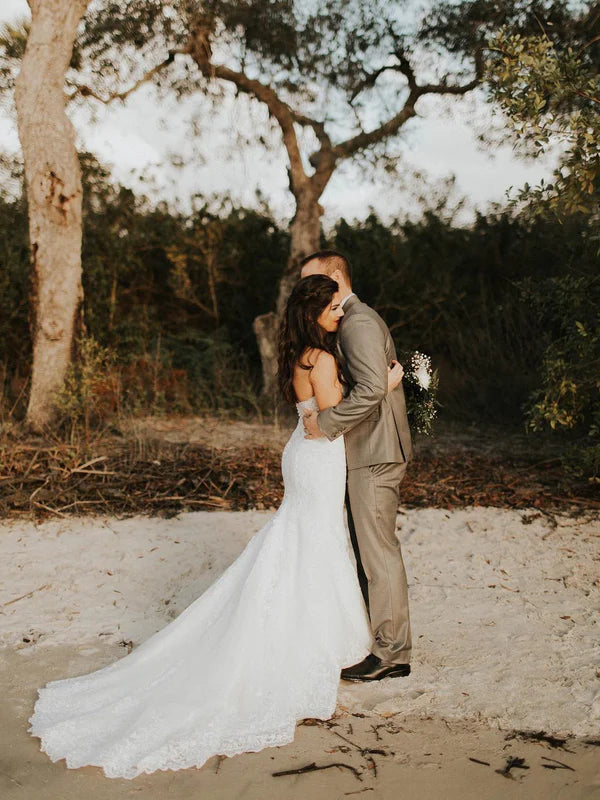 Luolandi Simple Lace Off-The-Shoulder Strapless Mermaid Wedding Dresses Charming