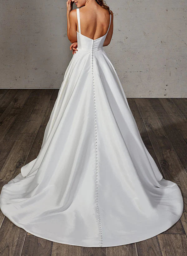 Luolandi Satin Wedding Dress With Ball-Gown/Princess Sweetheart Neckline And Sweep Train Simple