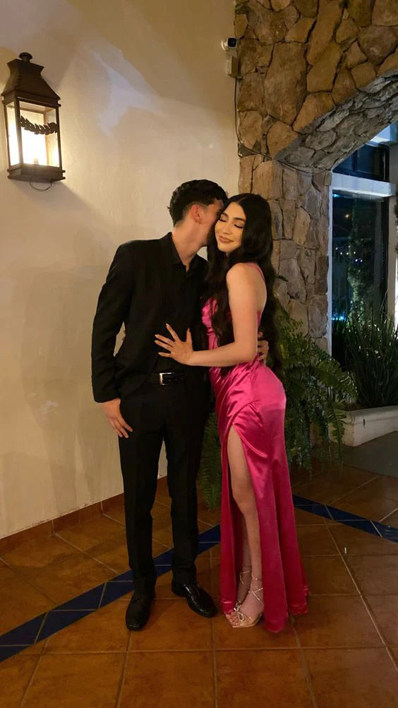 Luolandi Charming Satin Mermaid Long Party Dress Graduation Dress Evening Dress With Slit