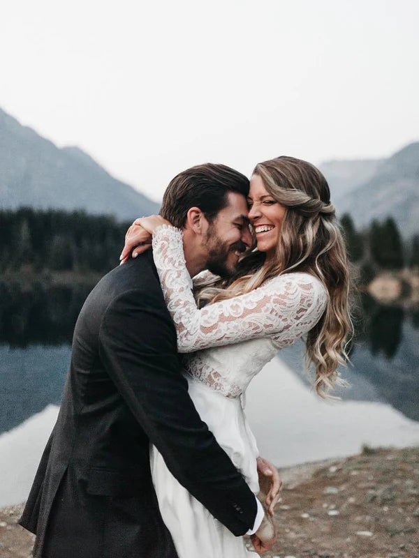 Luolandi Two Pieces Wedding Dresses Lace Long Sleeves A-line Bridal Gowns Elegant