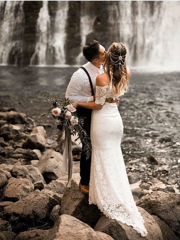 Luolandi Gorgeous 2 Pieces Lace Wedding Dresses Mermaid/Trumpet Gowns Off Shoulder